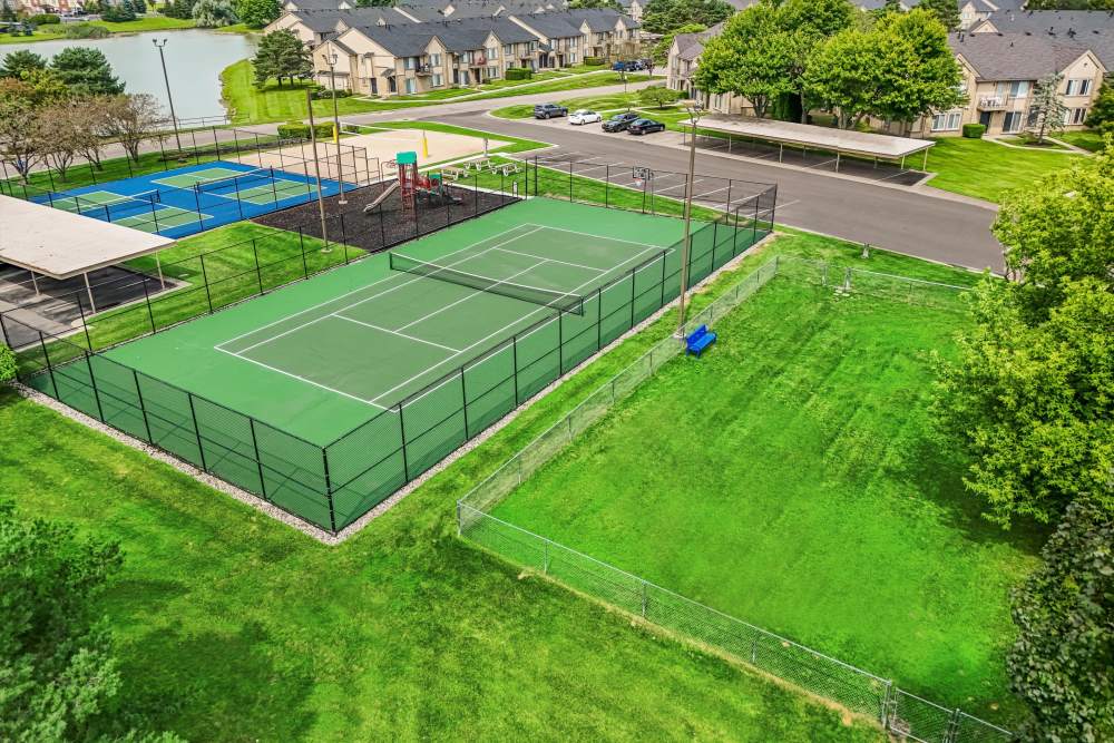 Aerial view of the courts at Lakeside Terraces in Sterling Heights, Michigan