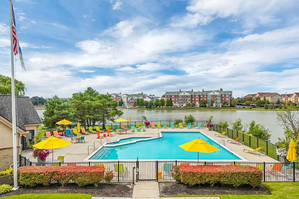 Aerial View of the Pool Area at Lakeside Terraces in Sterling Heights, Michigan