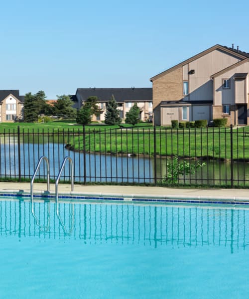 Pool overlooking the lake at Lakeside Terraces in Sterling Heights, Michigan