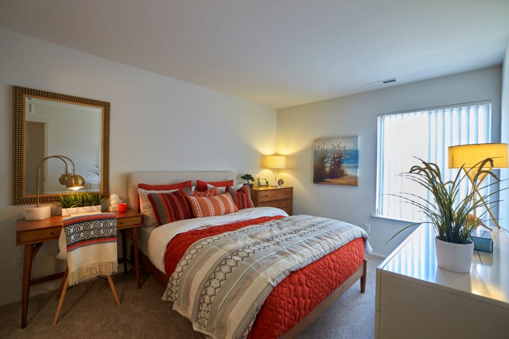 Model bedroom at Lakeside Terraces in Sterling Heights, Michigan