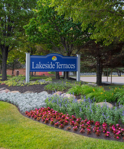 Sign at the entrance to Lakeside Terraces in Sterling Heights, Michigan